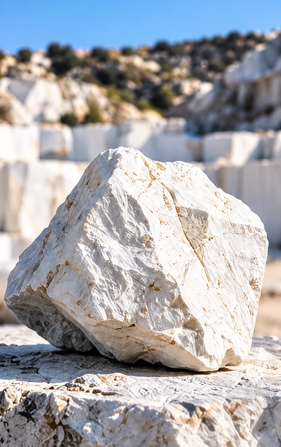 Block of white mineral stone at a quarry